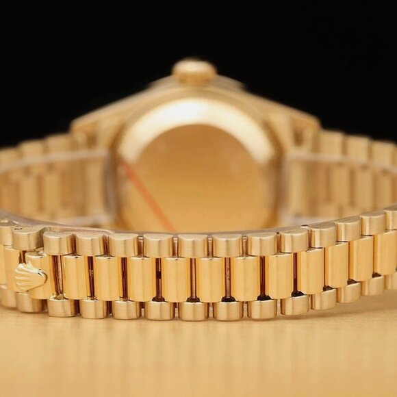ROLEX LADIES PRESIDENT FACTORY DIAMOND 18K YELLOW GOLD WATCH - Picture 6 of 8
